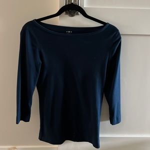 Three Dot navy blue boat neck top